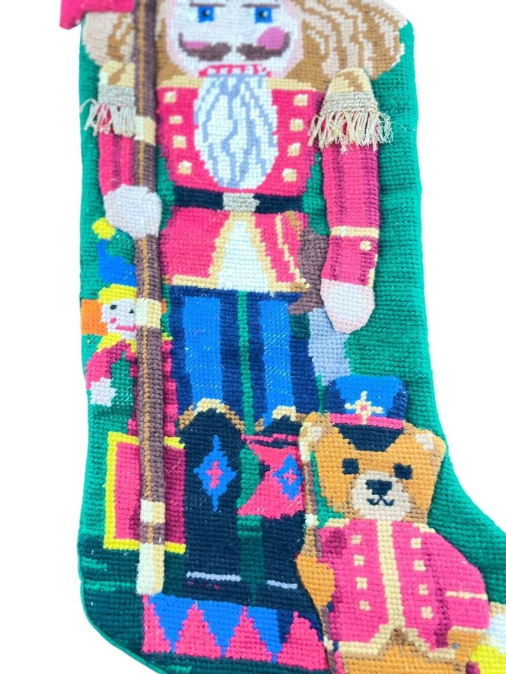 Christmas Stocking Cross Stitch Nutcracker and Teddy Bear  Soldier Drum Horn - Picture 3 of 11
